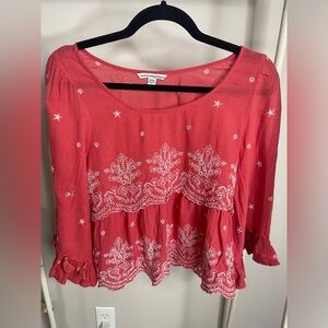 AE Red Embroidered Top size small